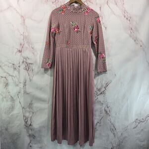 Little Mistress Dress Womens 4 Petite Pink Floral Maxi Midi Lace High Neck Pleat